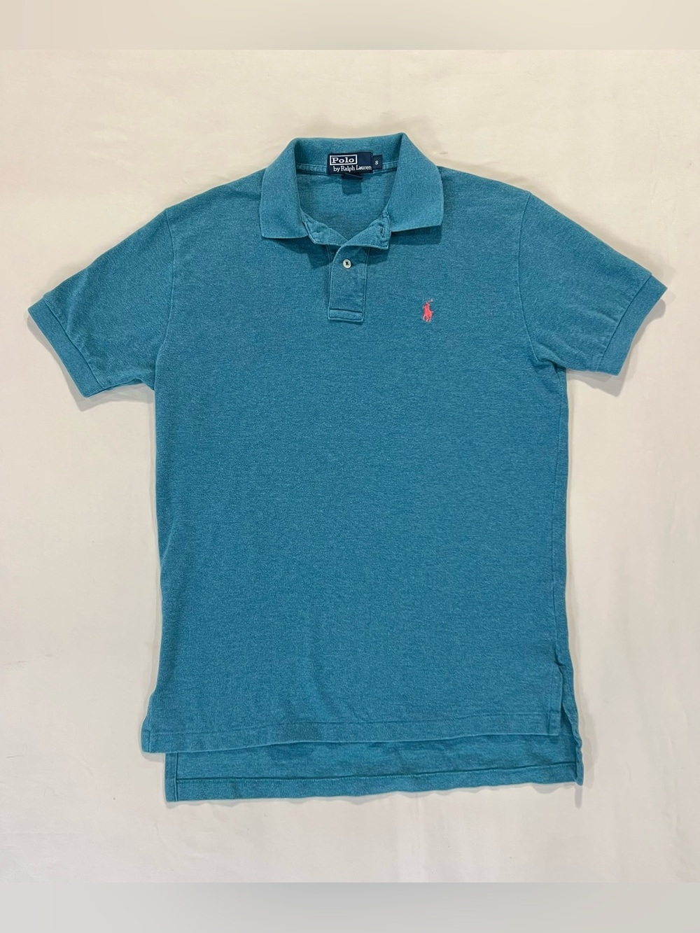 90s Polo Ralph Lauren Classic Fit Heathered Teal Polo Shirt - Size S (Pink Pony)